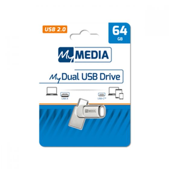 MyMedia My Dual USB Drive 64GB, USB 2.0 + USB C (by Verbatim) - 69267