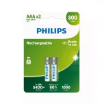 Philips R03B2Α80.GRS Επαναφορτιζόμενες μπαταρίες προ-φορτισμένες Ni-Mh 2 τμχ HR03 AAA 800 mAh 1.2 V