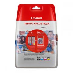 Ink Canon Value Pack CLI-571VP Black, Cyan, Magenta, Yellow  and 50 Sheets 10x15 cm Photo Paper