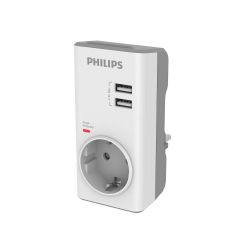 Philips CHP4010W.GRS Μονόπριζο ασφαλείας με 2USB, 3680W, 380J