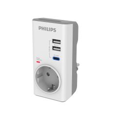 Philips CHP8010W.GRS Μονόπριζο ασφαλείας με 2USB+Type-C, 3680W, 380J