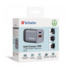 Verbatim GNC-35 GaN Charger 2 Port 35W USB AC (EU UK US)