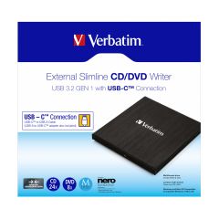 Verbatim External SlimLine CD-DVD Writer-Reader, USB 3.2 - 43886
